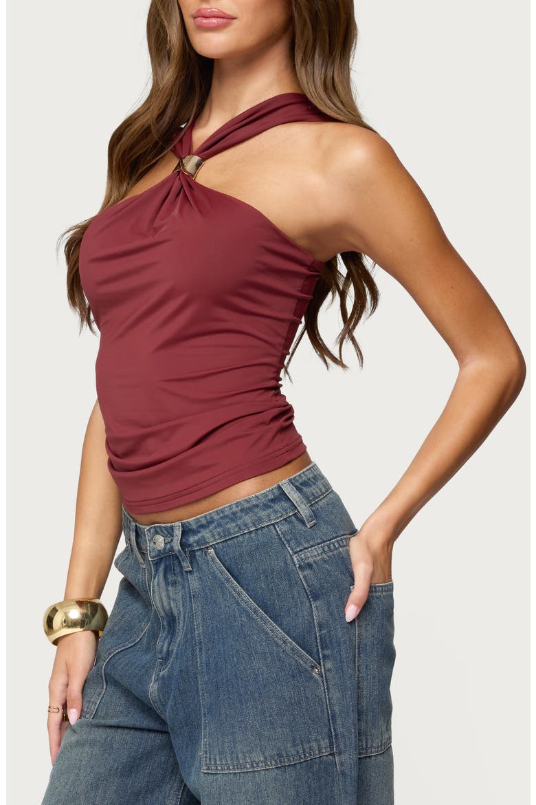 Cielle Hardware Gathered Tank, Alternate, color, BURGUNDY