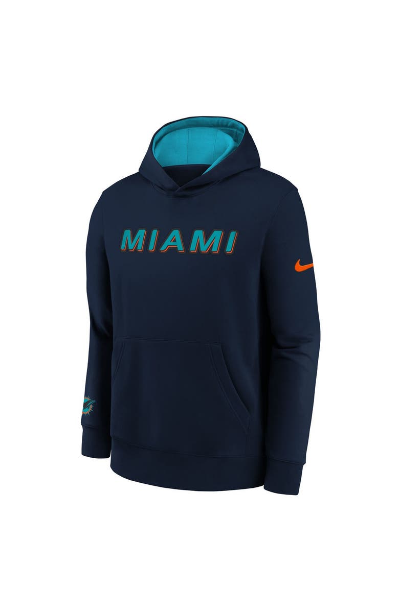 Nike Youth Nike Pitch Blue Miami Dolphins 2025 Rivalries Collection Club Hoodie, Alternate, color, Navy
