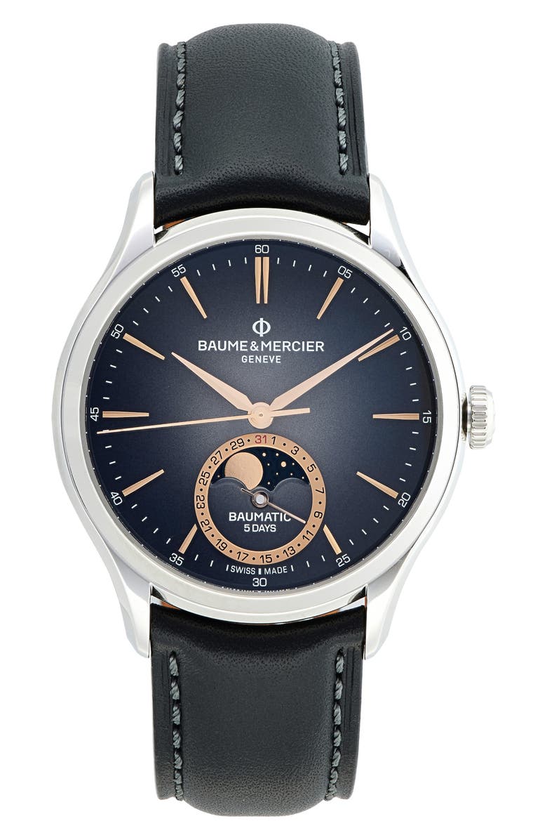 Baume & Mercier Clifton Automatic Moon Phase Bracelet Watch, 42mm, Main, color, Lacquered Gray