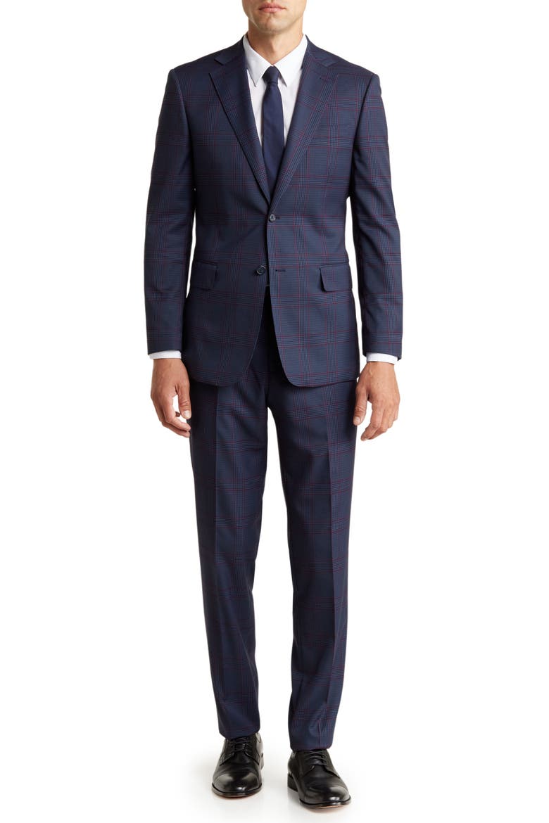 Plaid Two Button Peak Lapel Suit, Main, color, BLUE