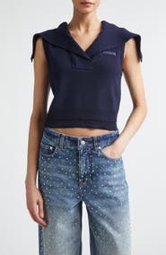 MONSE Crop Sailor Collar Merino Wool Sweater