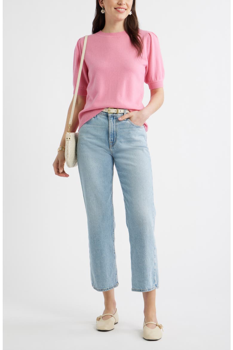Puff Sleeve Wool & Cashmere Sweater, Alternate, color, PINK ZENNA