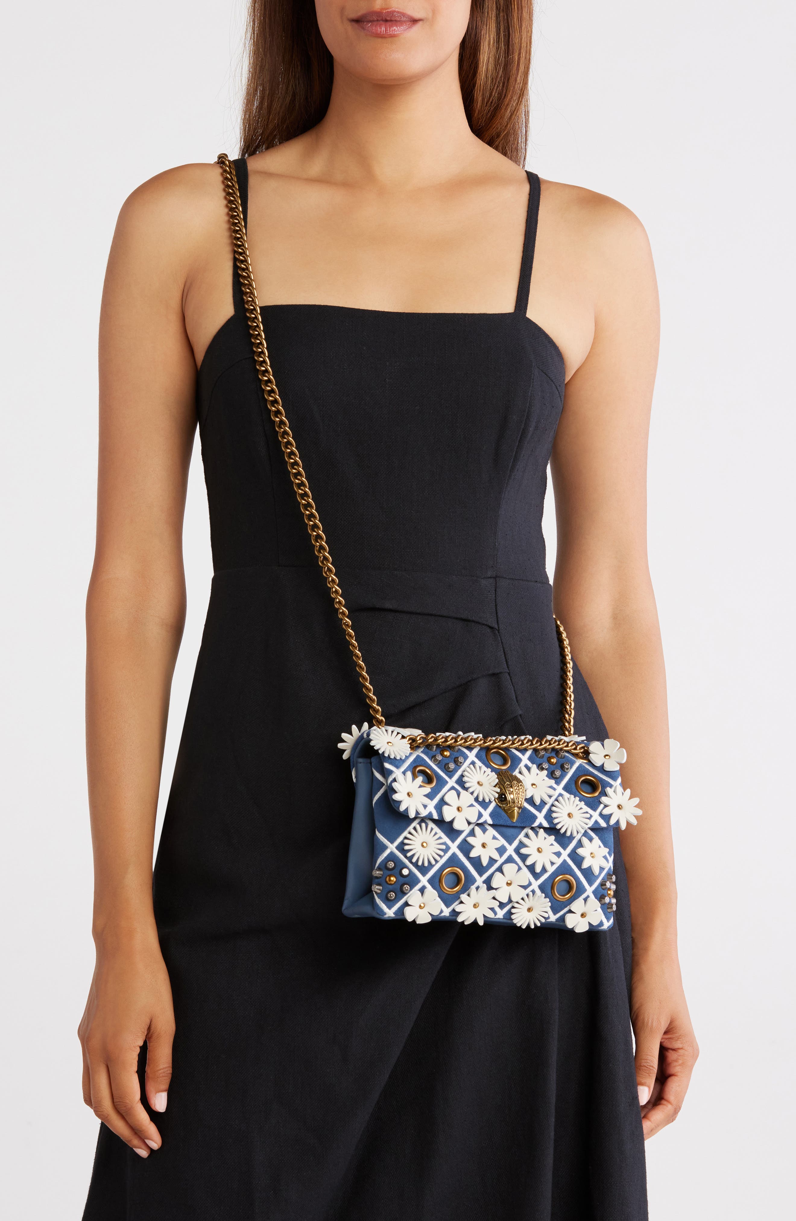 Kurt Geiger London Mini Kensington Floral Appliquéé Leather Convertible Crossbody Bag, Alternate, color, 