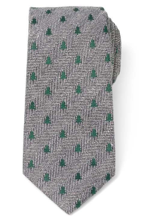 Holiday Tree Silk & Linen Blend Herringbone Tie