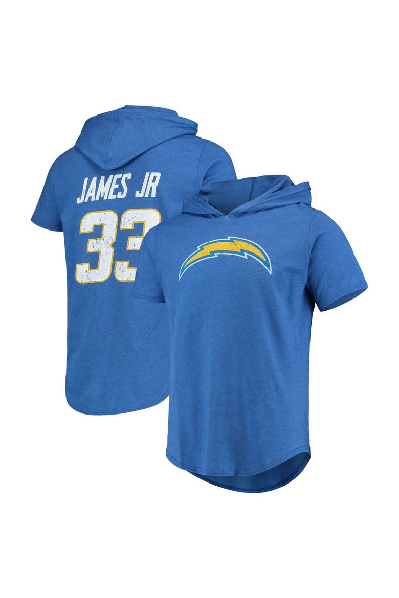 Men's Majestic Threads Derwin James Jr. Heathered Powder Blue Los Angeles Chargers Player Name & Number Tri-Blend Hoodie T-Shirt, Main, color, Powder Blue