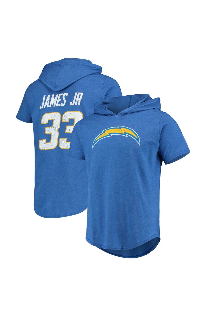 Majestic Threads Men's Majestic Threads Derwin James Jr. Heathered Powder Blue Los Angeles Chargers Player Name & Number Tri-Blend Hoodie T-Shirt, Main, color, 