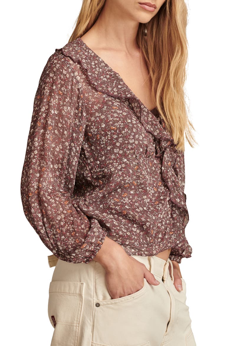 Floral Ruffle Collar Top, Alternate, color, CINNAMON M