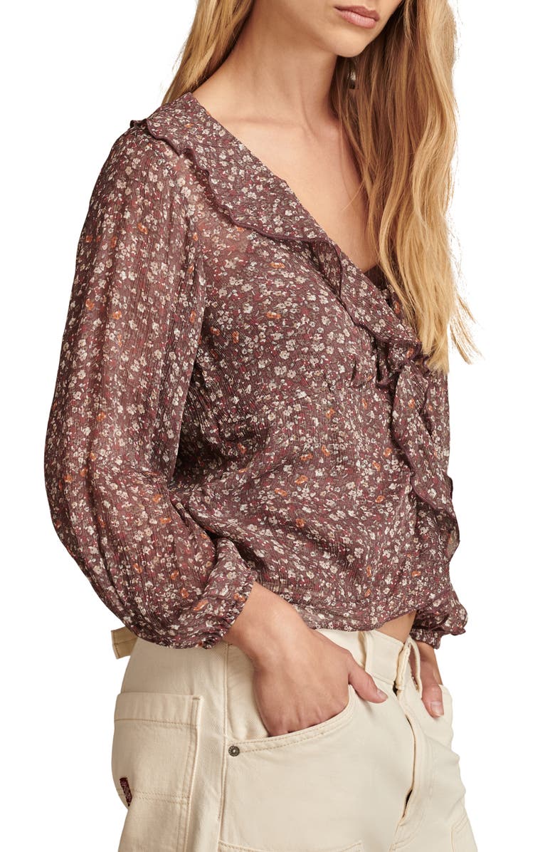Lucky Brand Floral Ruffle Collar Top, Alternate, color, 