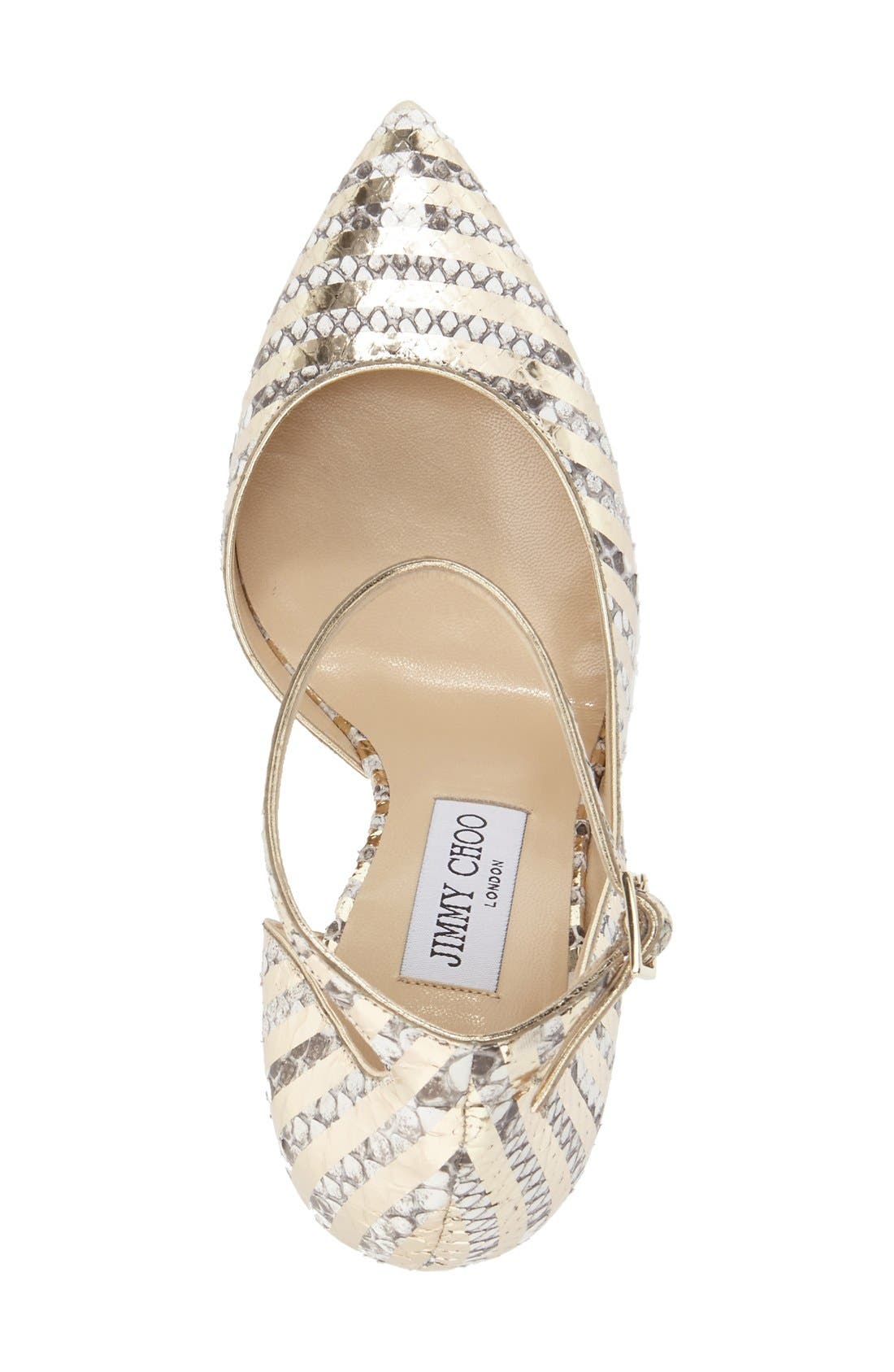 'Lucy' Genuine Python Ankle Strap Pump, Alternate, color, METALLIC GOLD
