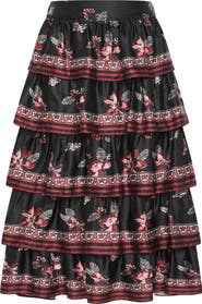 City Chic Drama Floral Ruffle Tiered Maxi Skirt