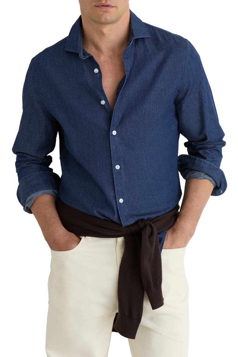 Don Long Sleeve Cotton Shirt, Main, color, DARK BLUE WASH