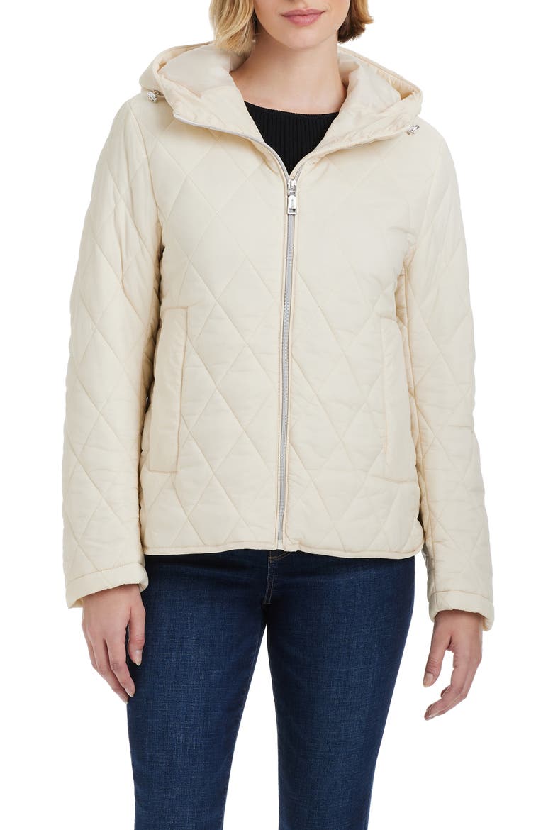 Water Resistant Hooded Quilted Jacket, Main, color, BONE