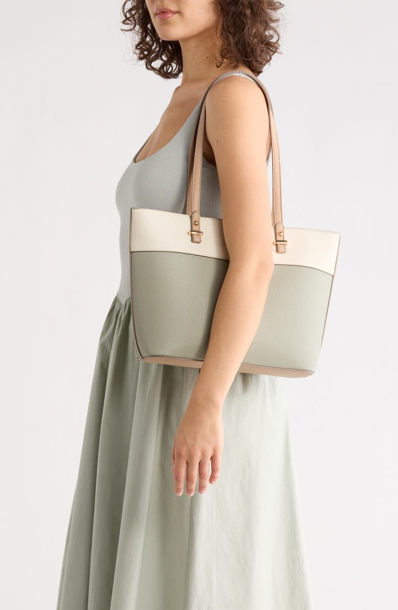 Nanette Lepore Sabine Colorblock Tote Bag & Pouch, Alternate, color, Clary Sage - Rice - Warm Taupe