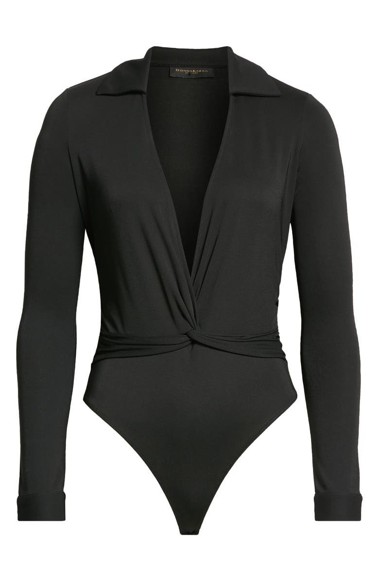 Donna Karan New York Twist Front Plunge Long Sleeve Crepe Jersey Bodysuit, Alternate, color, 