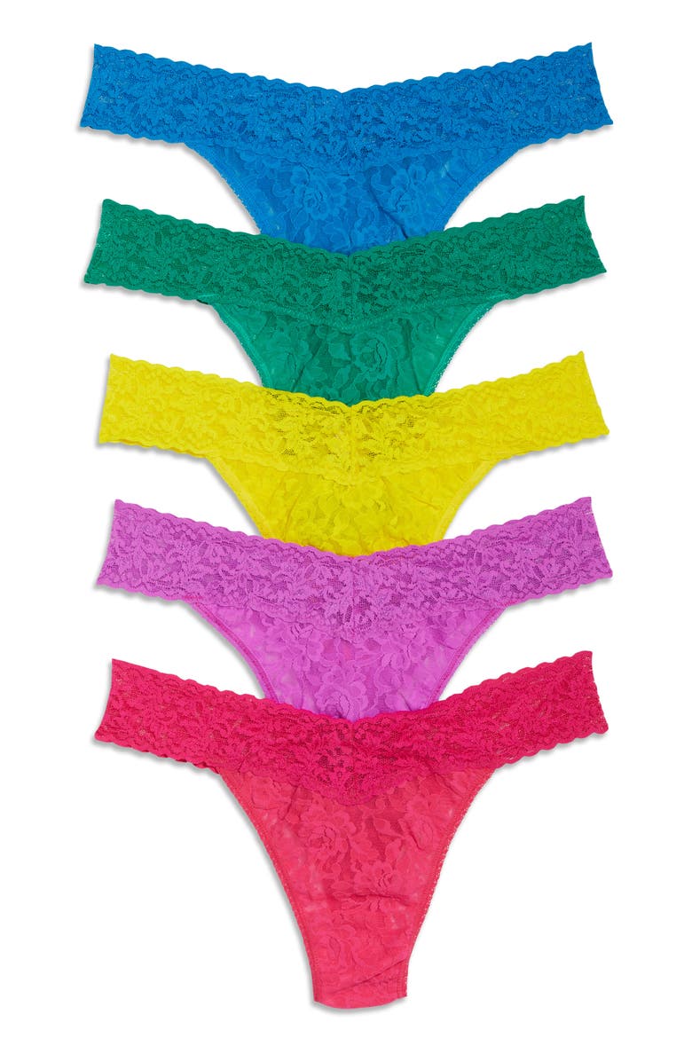 Assorted 5-Pack Lace Original Rise Thongs, Main, color, SUMMER 2021
