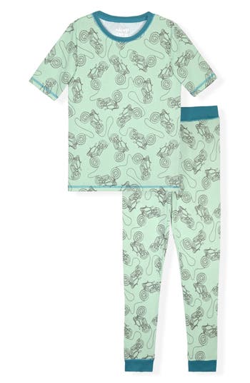 Cloud Nine Print Soft Fitted Two-piece Pajama Set In Green