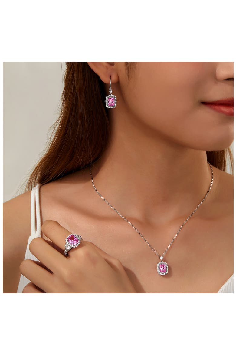 Fancy Lab Created Sapphire & Simulated Diamond Pendant Necklace, Alternate, color, PINK