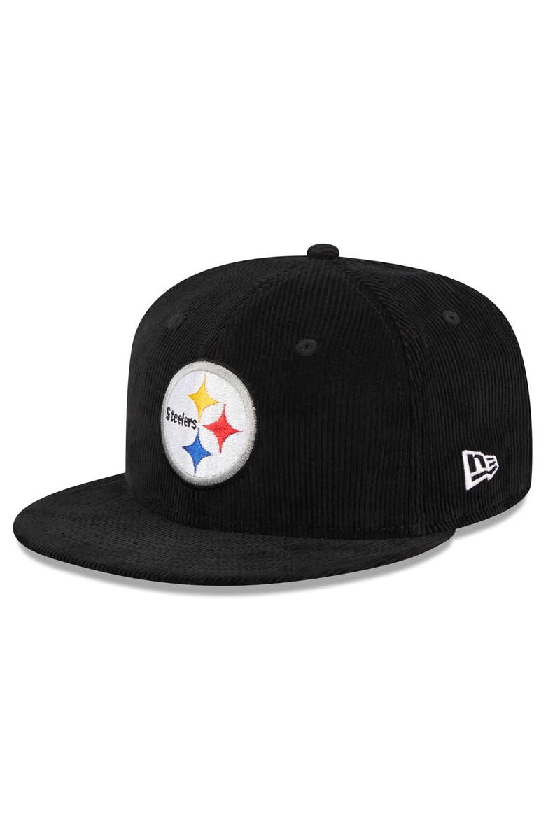 New Era Men's New Era Black Pittsburgh Steelers Throwback Cord 59FIFTY Fitted Hat, Alternate, color, Black