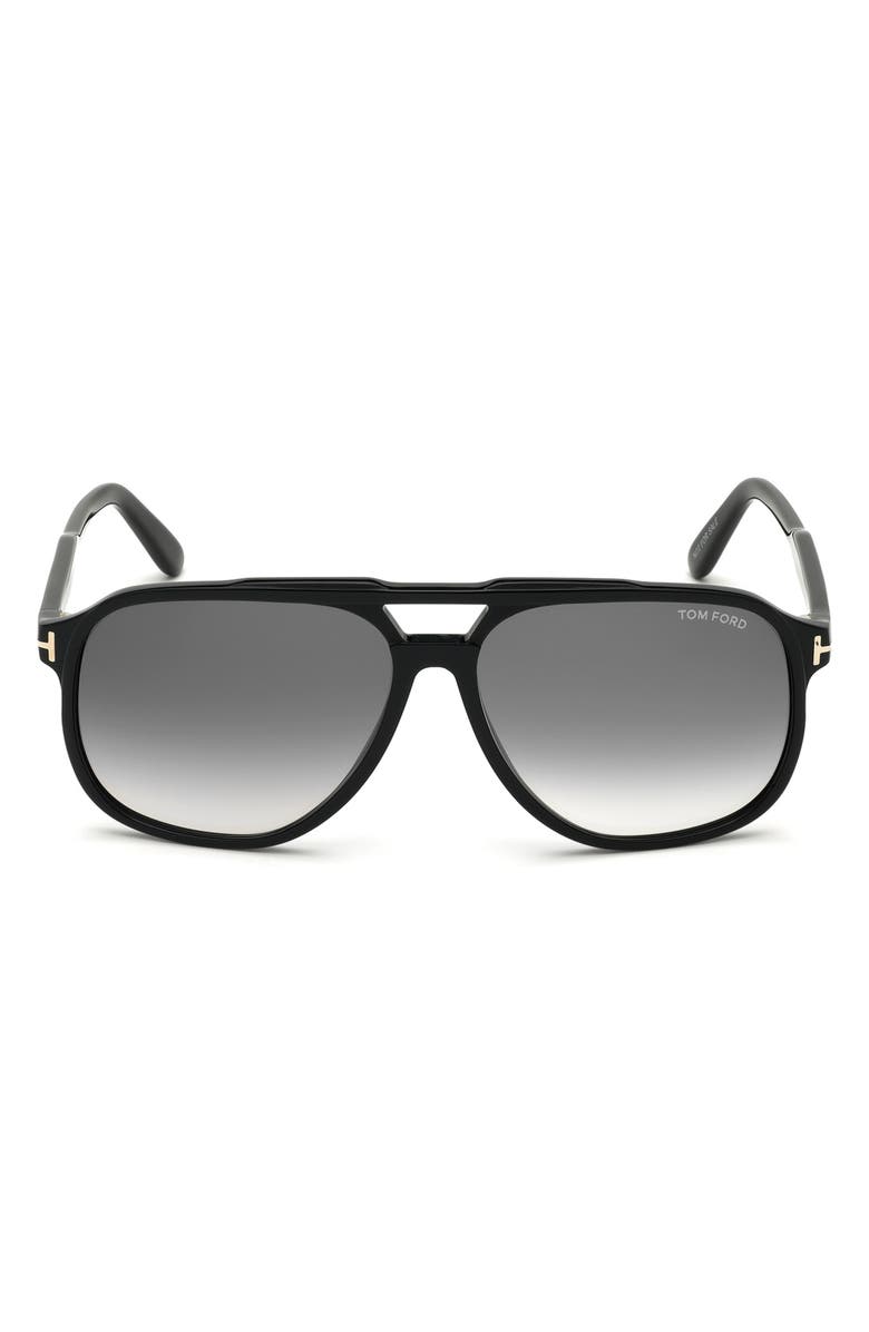 TOM FORD Raoul 62mm Gradient Navigator Sunglasses, Main, color, Shiny Black / Smoke Polarized