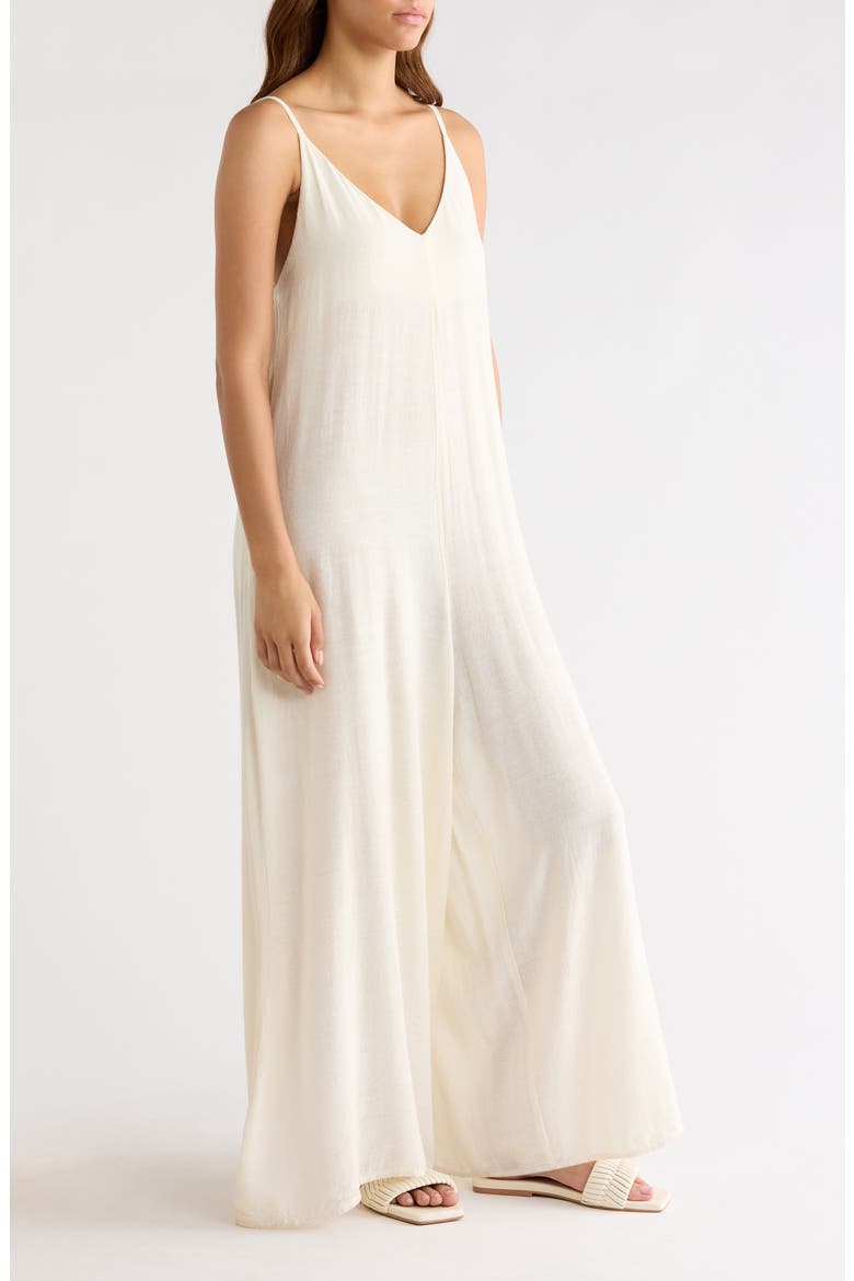 Wide Leg Cotton & Linen Blend Cover-Up Jumpsuit, Alternate, color, OFF WHITE