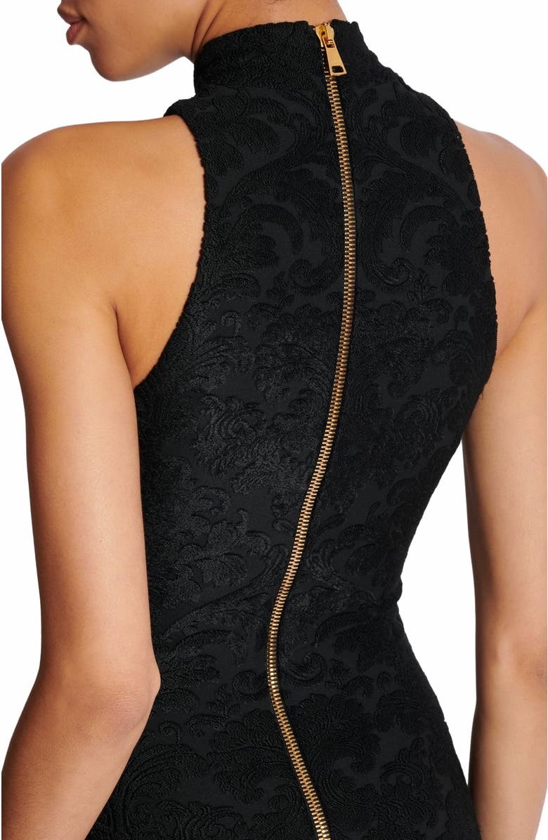 Balmain Baroque Pattern Short Bodycon Dress, Alternate, color, Black