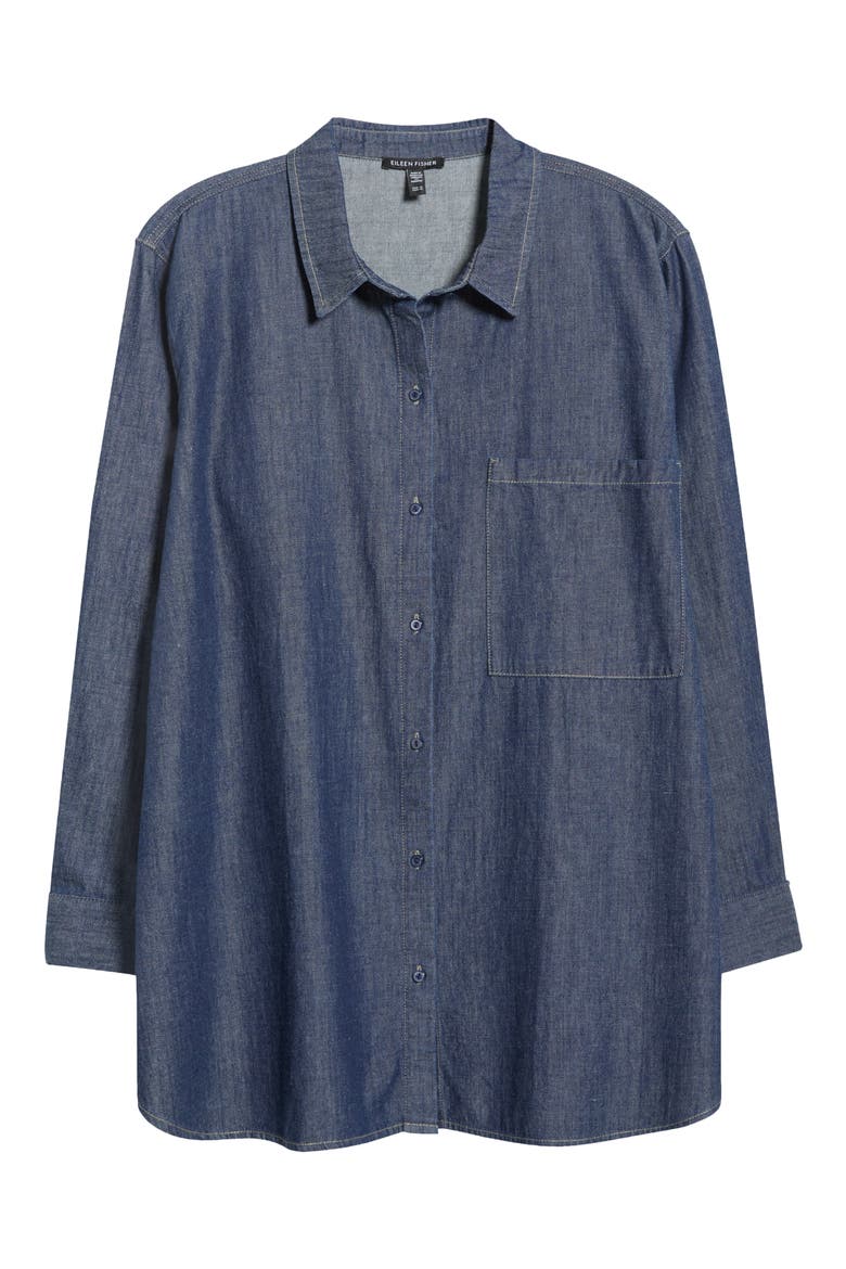 Classic Collar Organic Cotton Denim Button-Up Shirt, Alternate, color, DARK INDIGO