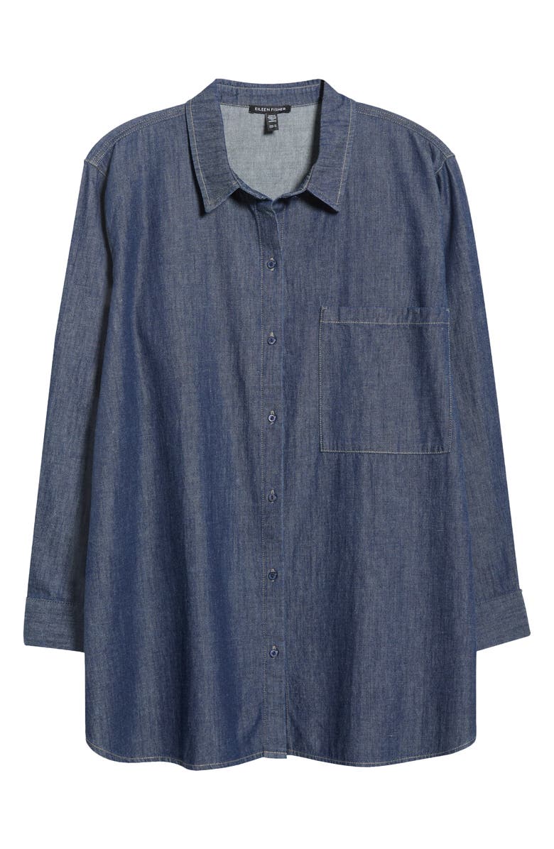Eileen Fisher Classic Collar Organic Cotton Denim Button-Up Shirt, Alternate, color, Dark Indigo