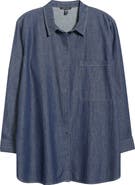 Eileen Fisher Classic Collar Organic Cotton Denim Button-Up Shirt