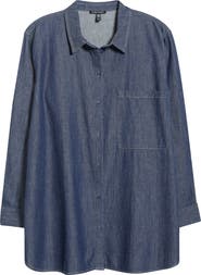 Eileen Fisher Classic Collar Organic Cotton Denim Button-Up Shirt