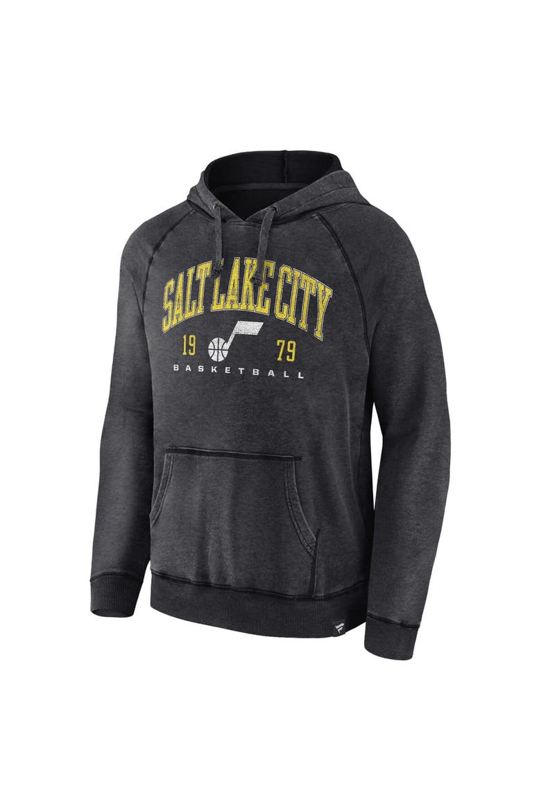 Men's Fanatics Branded Heather Charcoal Utah Jazz Foul Trouble Snow Wash Raglan Pullover Hoodie, Alternate, color, Heather Charcoal