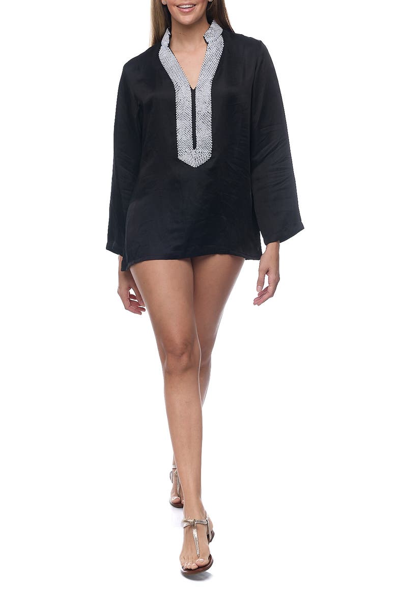 Embellished Long Sleeve Tunic, Main, color, BLACK