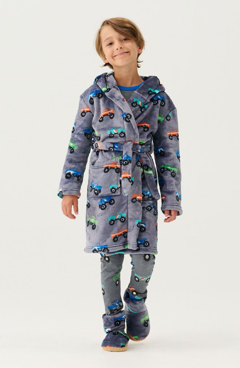 Hatley Kids' Monster Trucks Hooded Fleece Robe, Alternate, color,