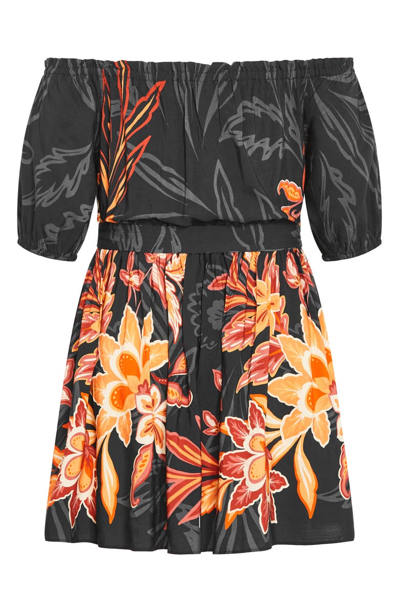 City Chic Isla Floral Off the Shoulder Dress, Alternate, color, Cinnamon