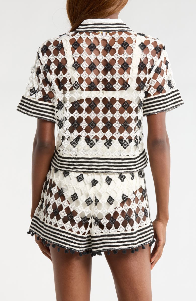 Ramy Brook Betty Crop Open Stitch Cover-Up Shirt, Alternate, color, Black/ Sandstone Crochet