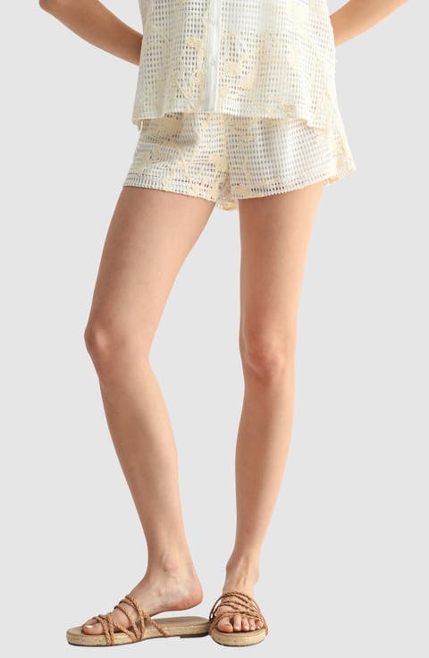 Floral Embroidered Mesh Shorts