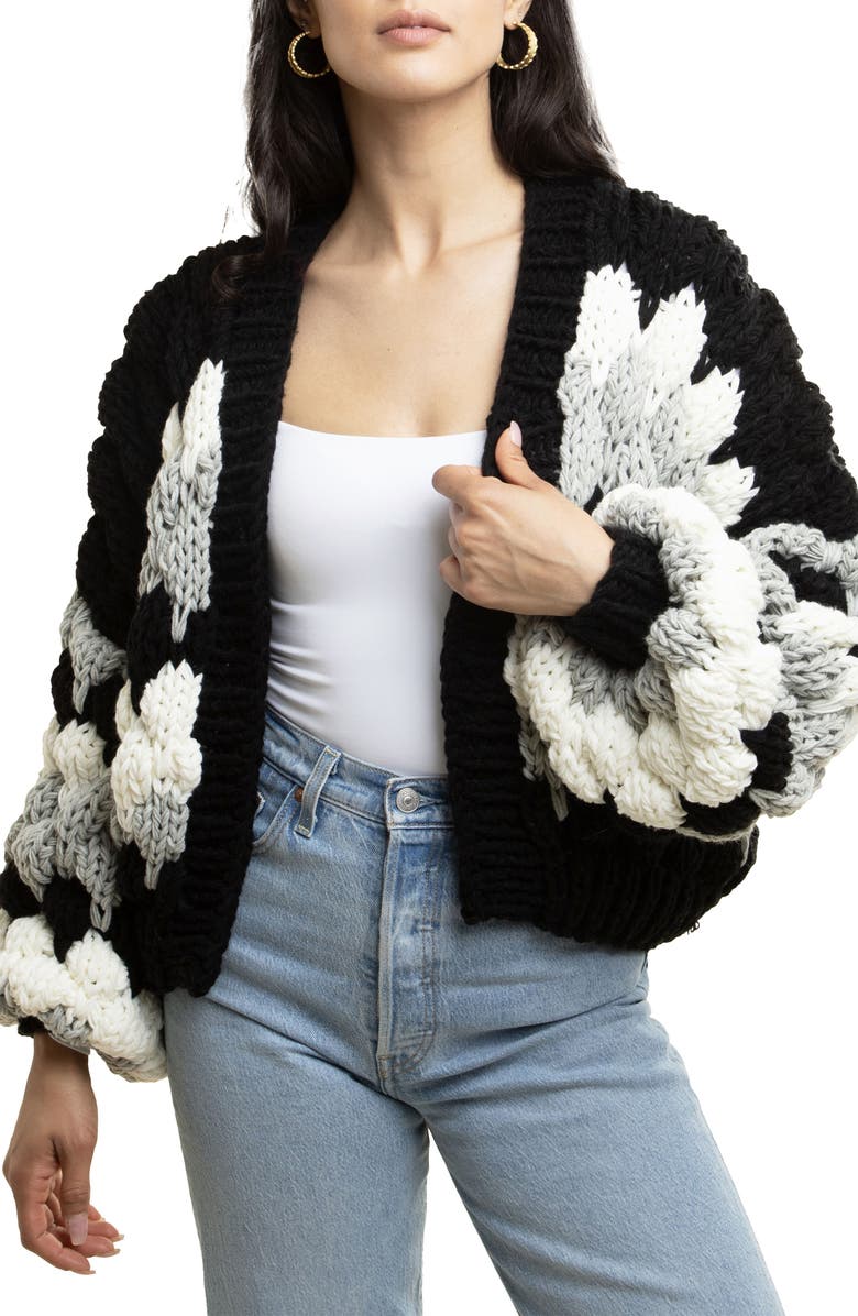 SAACHI Camilla Open Front Crop Cardigan, Main, color, Black