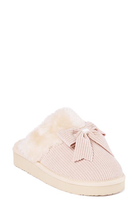 Bow Faux Fur Scuff Slipper (Women)
