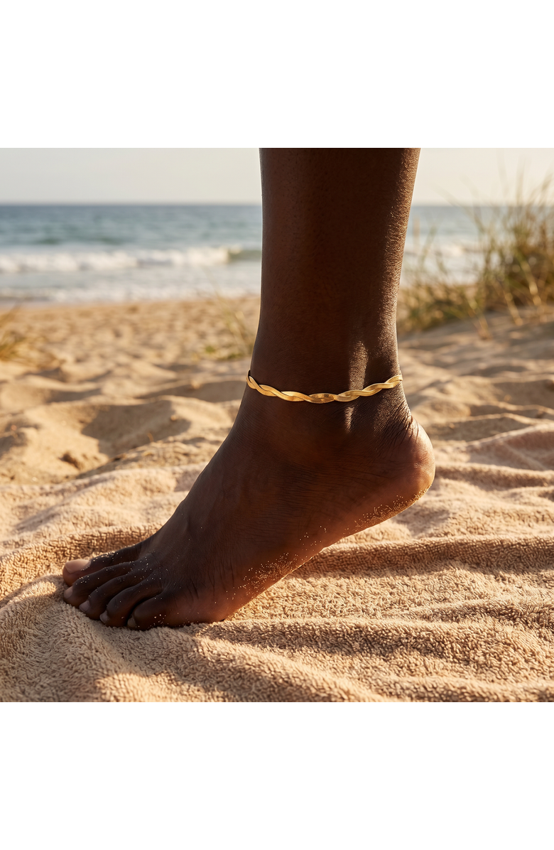 Bliss Diamond Amina Anklet 18k Gold Plated 10" 6mm Total Width Herringbone Chain, Alternate, color, 18K Yellow Gold