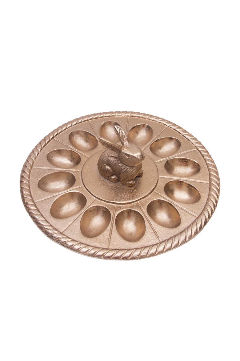 Easter Bunny Rabbit Gold Metal 12-Section Deviled Egg Serving Platter 10", Main, color, Gold