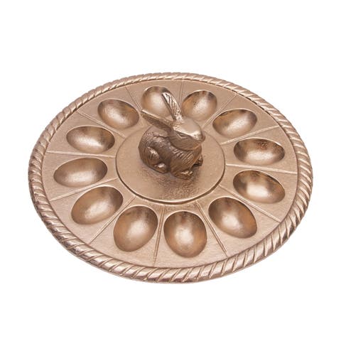 Easter Bunny Rabbit Gold Metal 12-Section Deviled Egg Serving Platter 10"