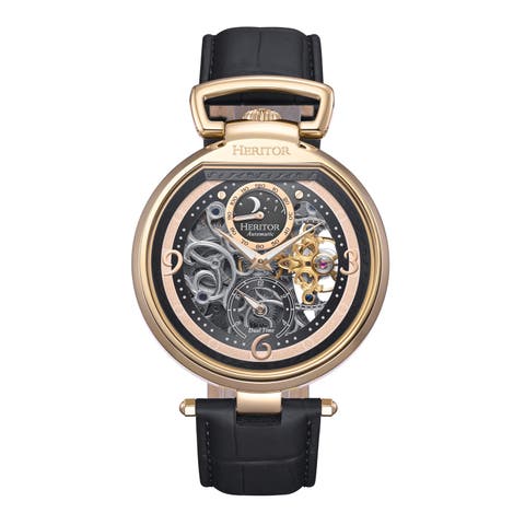 Lincoln Leather-Band Skeleton Watch with Moon Phase