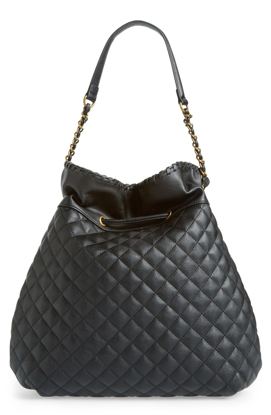 Quilted Bucket Shoulder Bag, Alternate, color, BLACK