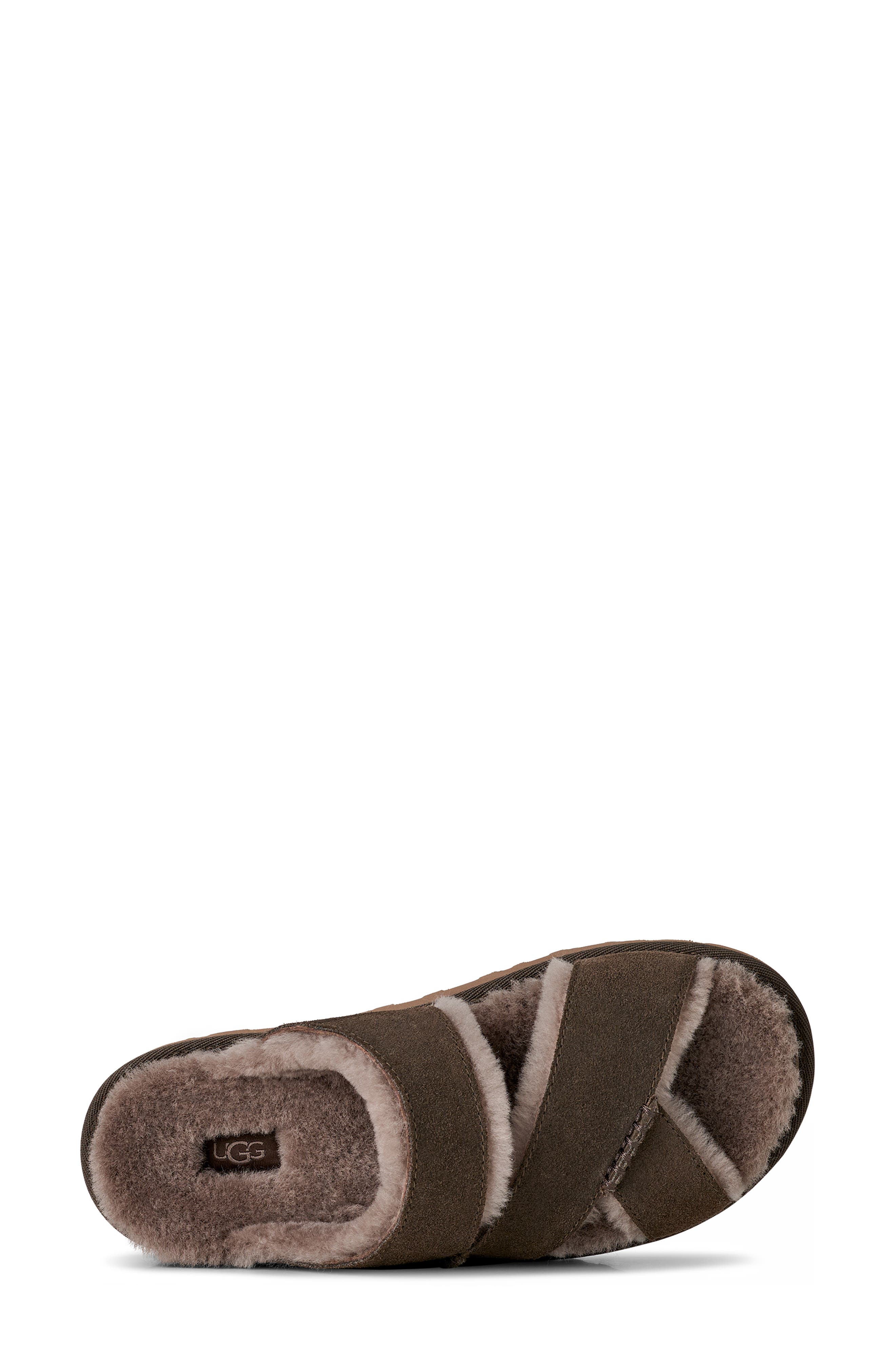 UGG<sup>®</sup> Greenport Genuine Shearling Lined Cross Strap Slide Sandal, Alternate, color, Dense Smoke