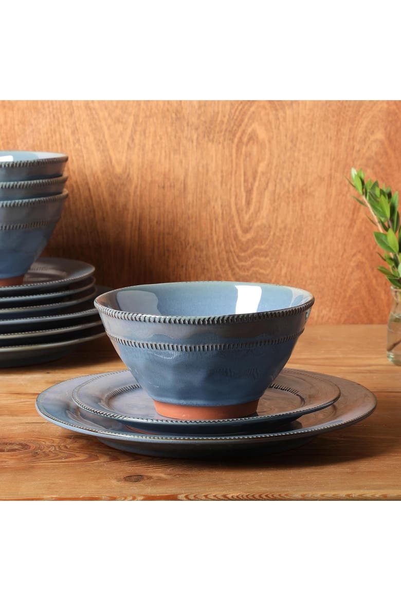 12pc Round Terracotta Dinnerware Set, Alternate, color, Blue