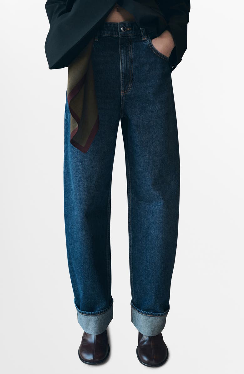 MANGO Cuffed Balloon Jeans, Main, color, Dark Blue