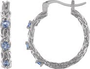 FZN Sterling Silver Byzantine Gemstone Hoop Earrings