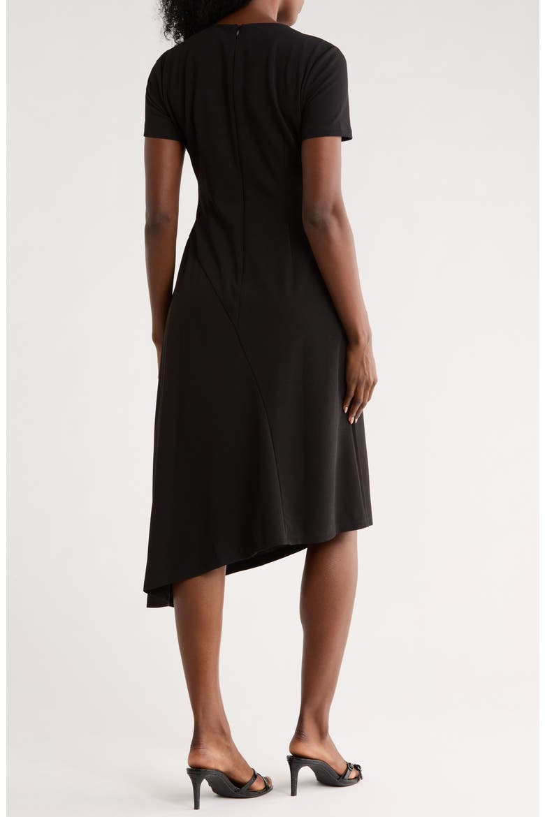 Short Sleeve Asymmetric Hem Midi Dress, Alternate, color, BLACK
