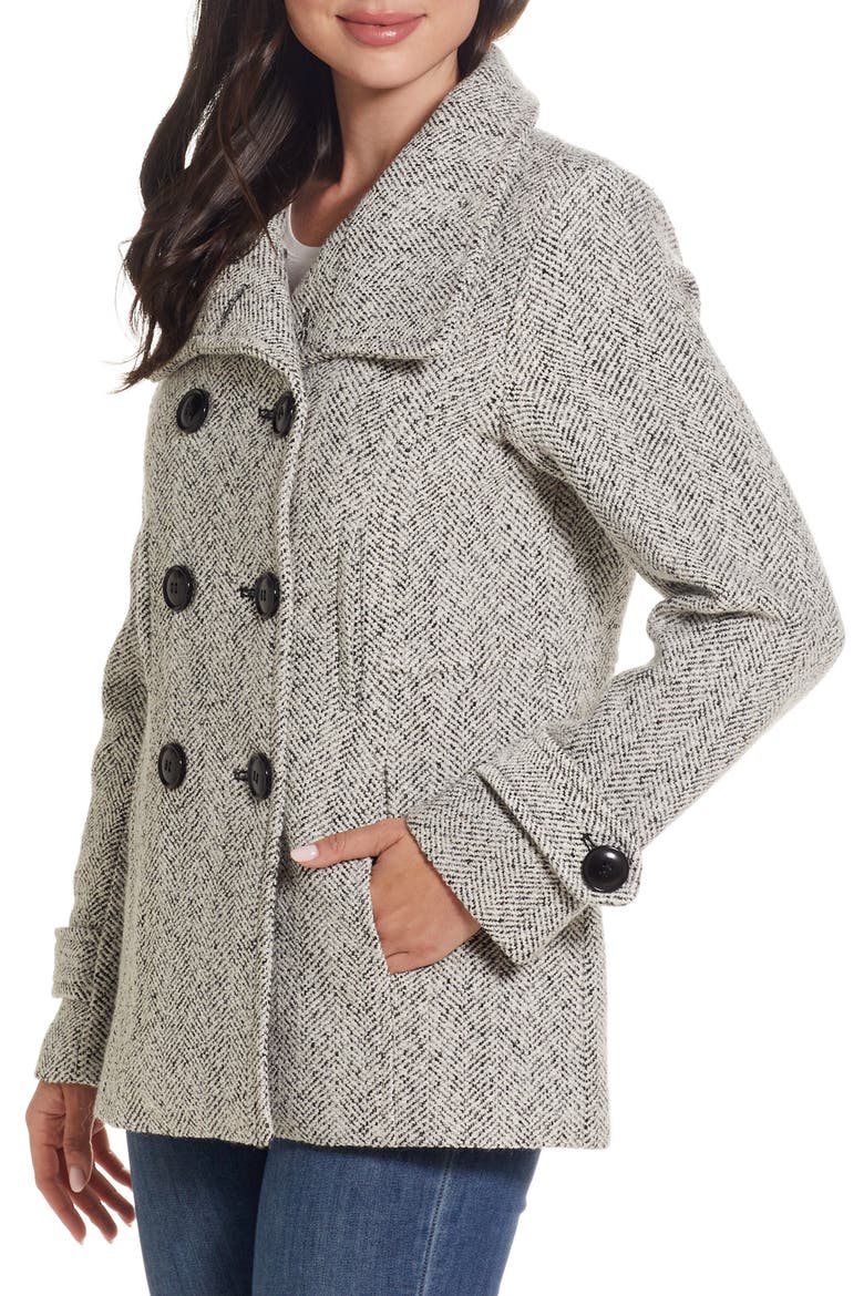 Double Breasted Peacoat, Alternate, color, BLACK/ WHITE