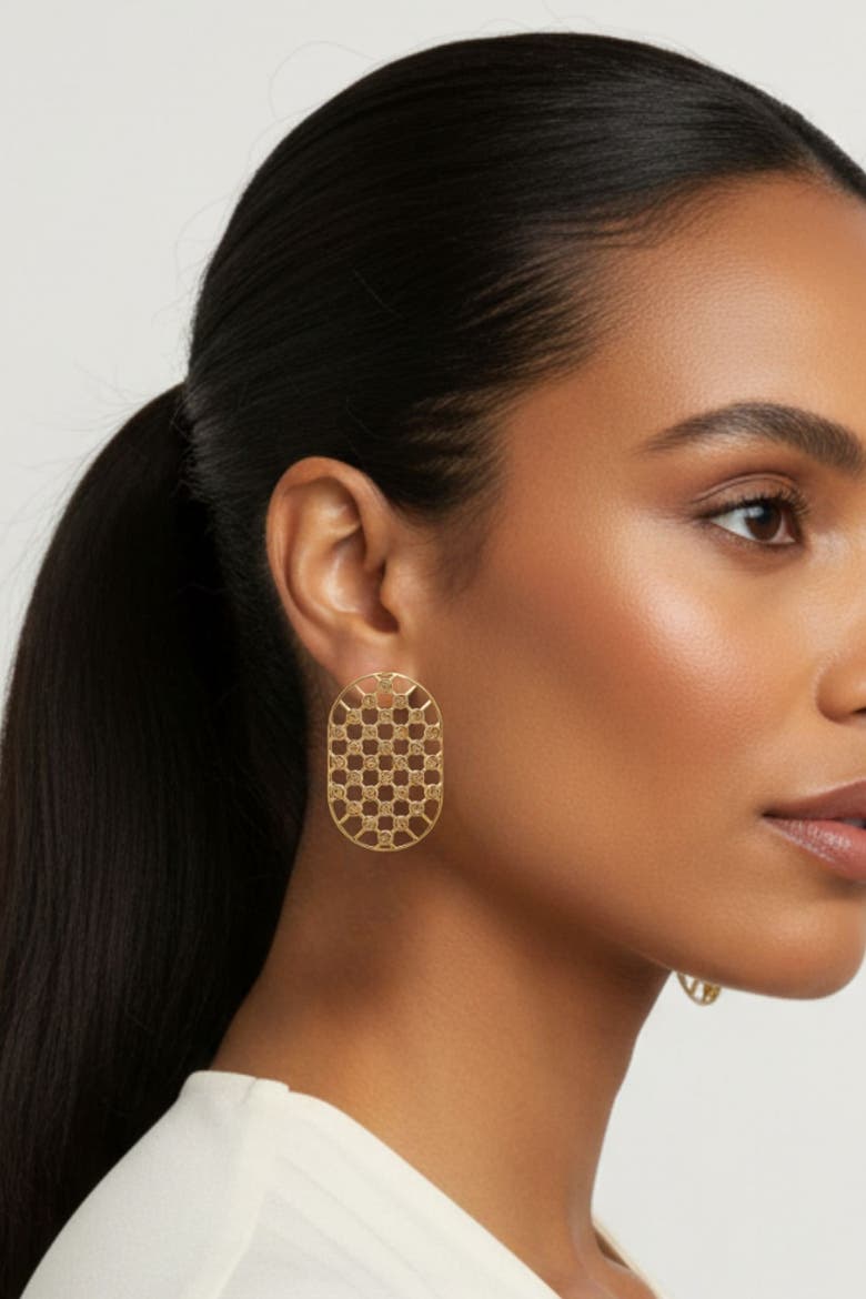 Net Statement Earrings, Alternate, color, Gold