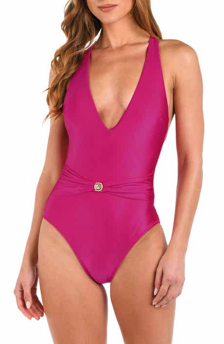 L'AGENCE Lisa Shimmer Plunge One-Piece Swimsuit